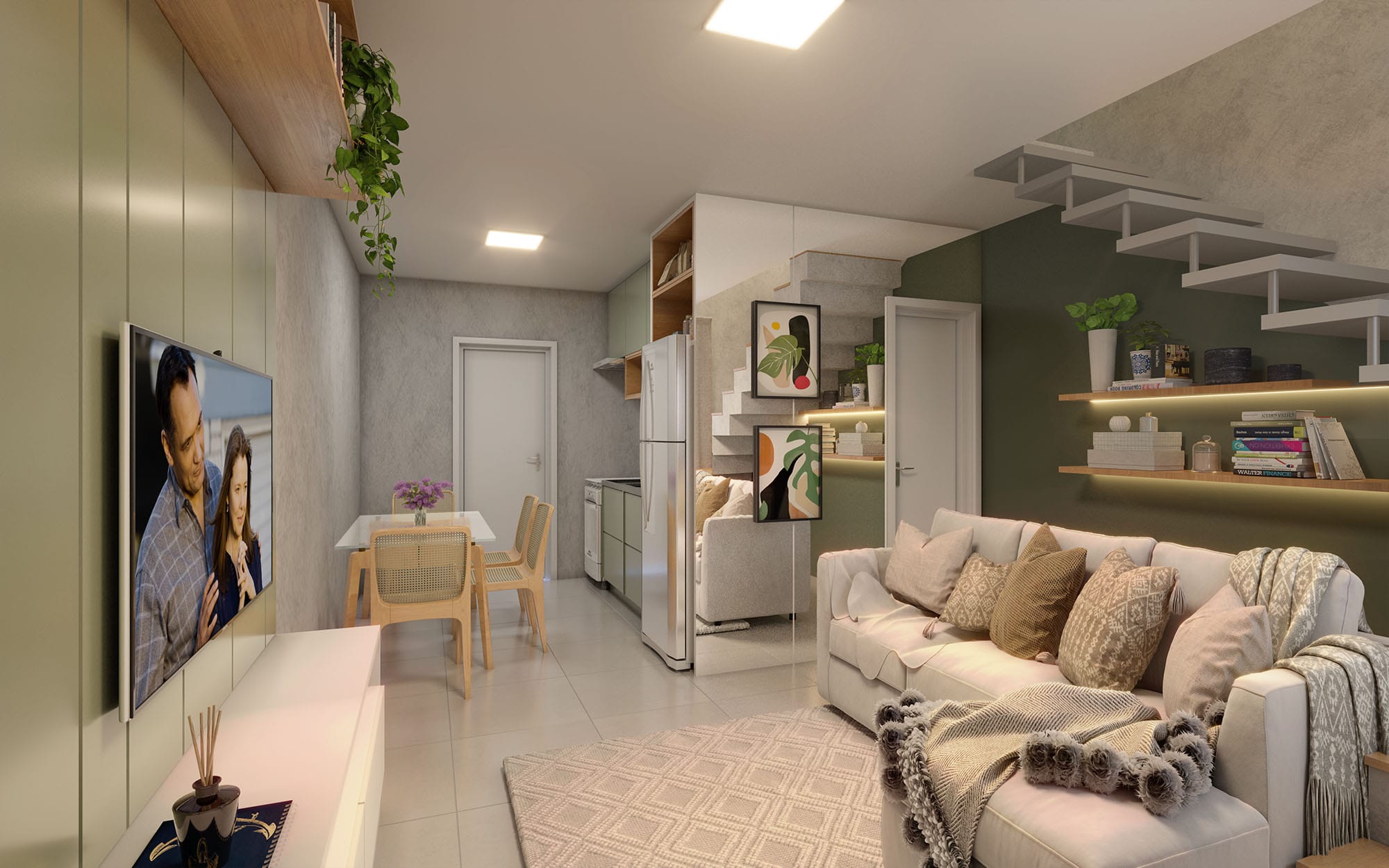 Living integrado à cozinha — 48 m²